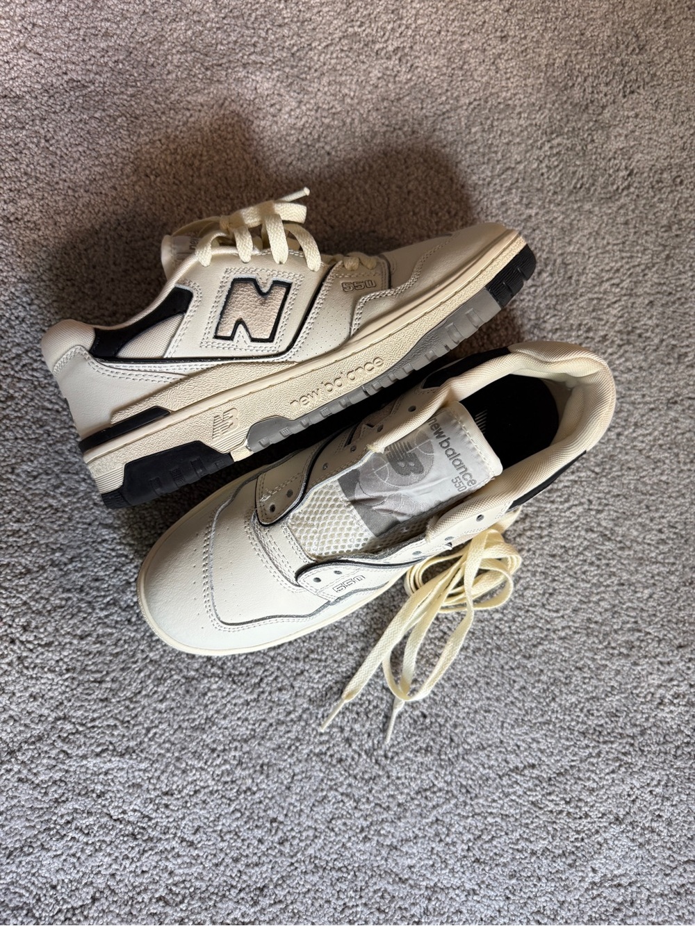 New Balance 550 Cream and Black Low-Top Sneakers